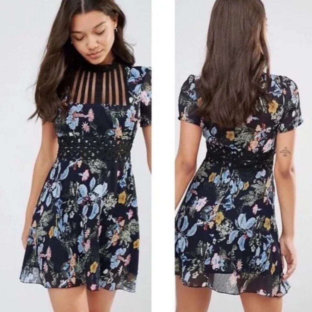 Anthropologie Foxiedox Juniper Farfara Floral Lace Short Sleeve Mini Dress S
